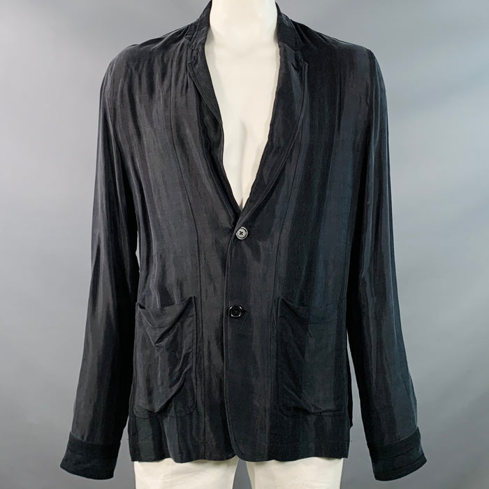 ANN DEMEULEMEESTER Size XL Warbler Black Stripe Cupro Blend Jacket