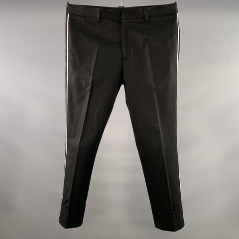JIL SANDER Size 32 Black White Painted Cotton Blend Cuffed Dress Pants