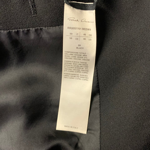 RICK OWENS S/S2020 Size 42 Black Wool & Viscose Blend Peak Lapel Jacket