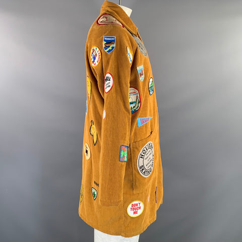 BODE Size M L Tan Multi Color Patches Cotton Buttoned Coat