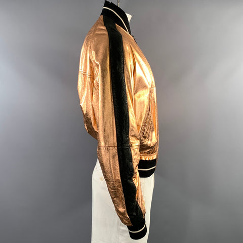 HAIDER ACKERMANN Size L Black Copper Metallic Leather Zip Up Jacket