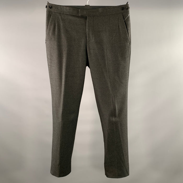 EMPORIO ARMANI Size 32 Grey Black Houndstooth Side Tabs Dress Pants