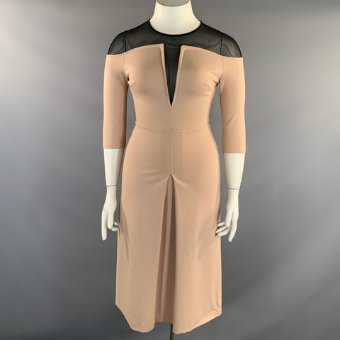 AZADEH Size L Beige Black Viscose Blend Mesh Midi Dress