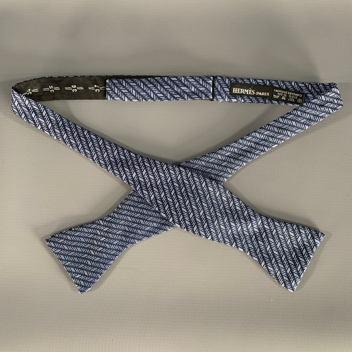 HERMES Navy Blue Herringbone Silk Bow Tie