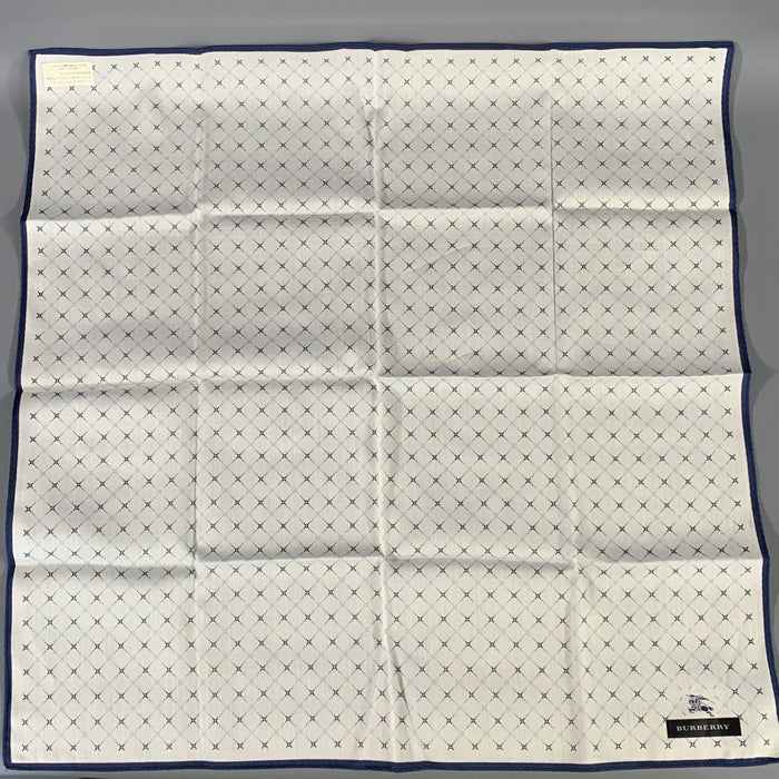 BURBERRY White Blue Diamond Cotton Pocket Square