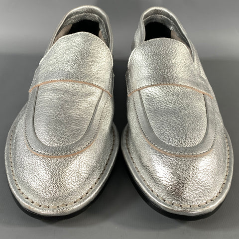 PIERRE HARDY Size 7.5 Silver Metallic Leather Slip On Loafers