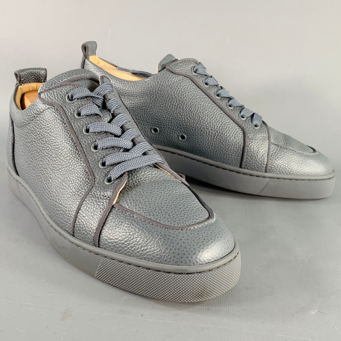 CHRISTIAN LOUBOUTIN Size 11 Rantulow Orlato Grey Slate Pebble Grain Leather Low Top Sneakers