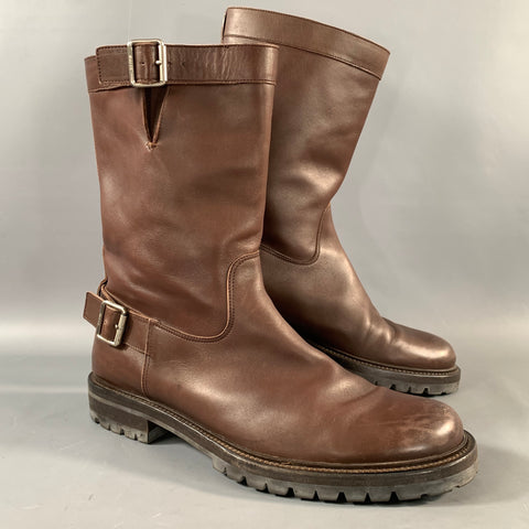 BALLY Size 11.5 Brown Leather Pull On Boots