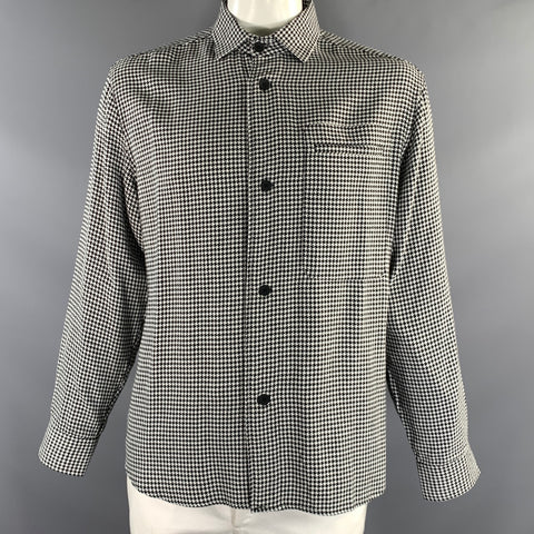 DESCENDANT OF THIEVES Size L White Black Houndstooth Cotton Long Sleeve Shirt