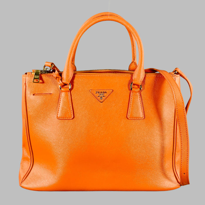 PRADA Galleria Orange Saffiano Leather Top Handles Handbag