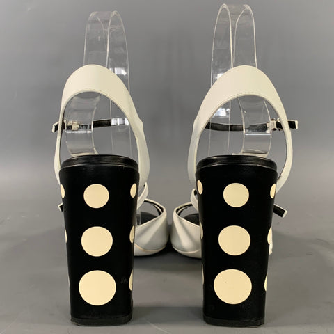 FENDI Size 6 Black White Leather Polka Dot Sandals