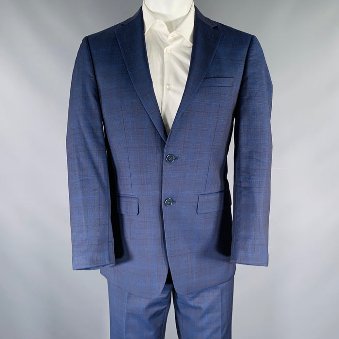 CALVIN KLEIN Size 40 Blue Navy Wool Single Breasted Suit