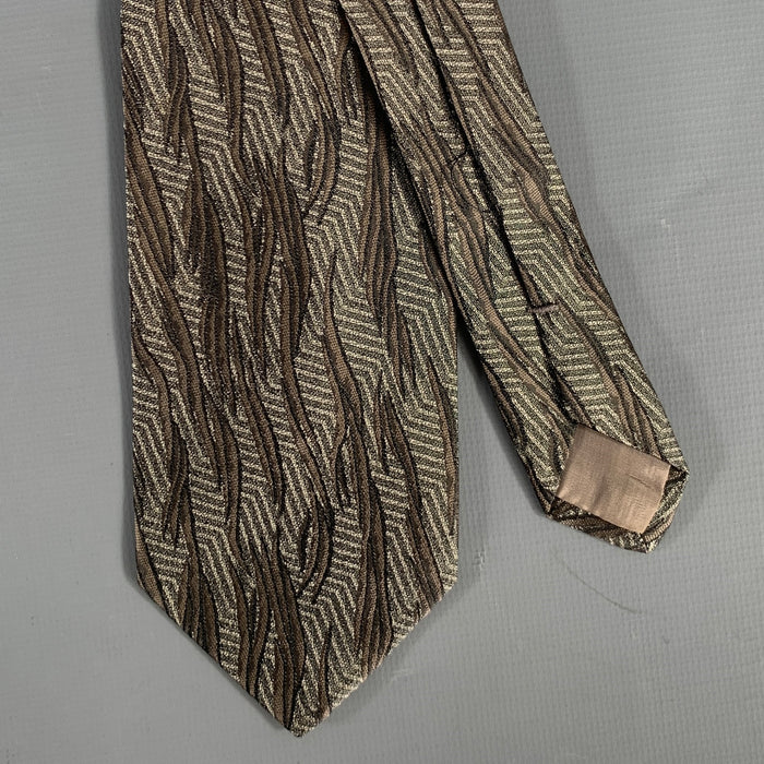 ISSEY MIYAKE Grey Khaki Geometric Silk Tie