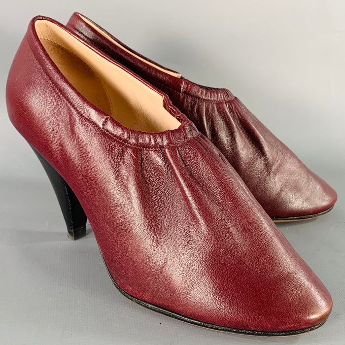CELINE Size 7 High Throat Burgundy Leather Cone Heel Pumps