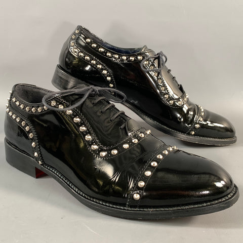 JUNYA WATANABE Size 10 Black Leather Studded Patent Leather Cap Toe Laces
