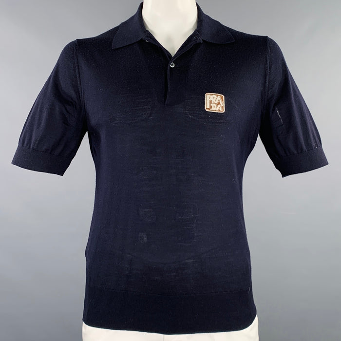 PRADA Size L Navy Knit Cotton Buttoned Polo