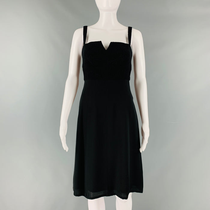 CHANEL Size 6 Black Wool Nylon Empire Waist Below Knee Dress