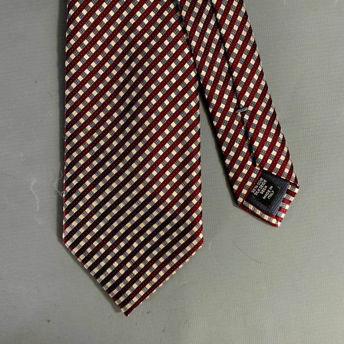 ERMENEGILDO ZEGNA Burgundy Cream light blue Checkered Silk Tie