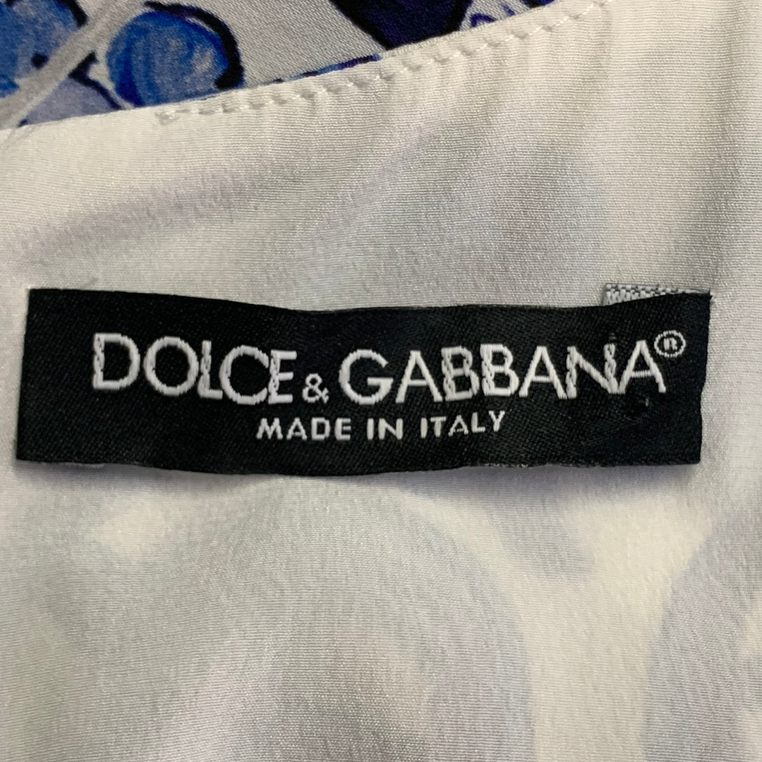DOLCE & GABBANA Size 10 Blue White Silk Blend Long Sleeve Mini Dress