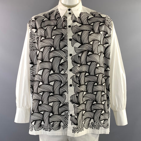CHRISTOPHER NEMETH Size L White Black Graphic Cotton Button Up Long Sleeve Shirt