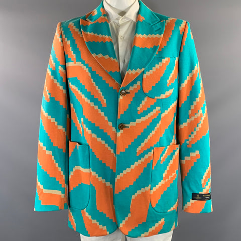 VIVIENNE WESTWOOD Chest Size 46 Green Orange & Khaki Cotton Sport Coat