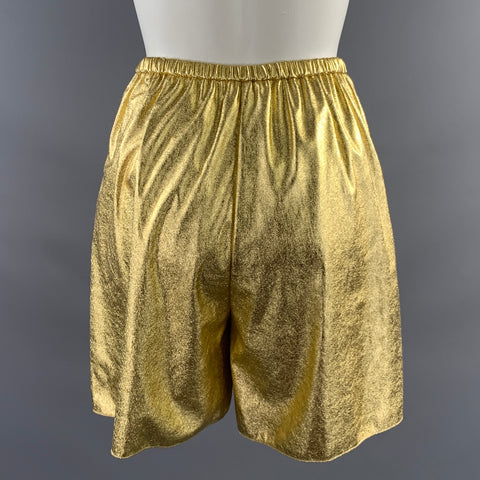 FORTE_FORTE Size XS Gold Polyester Metallic Elastic Waistband Shorts