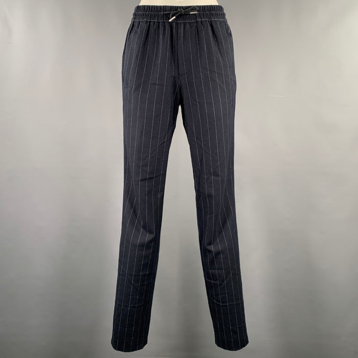 SANDRO Size S Black White Pinstripe Wool Blend Drawstring Casual Pants