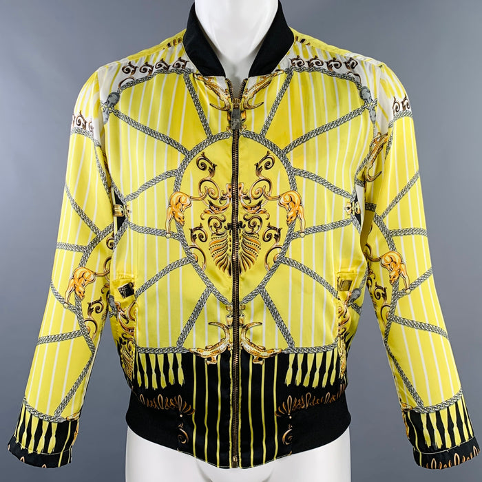 VERSACE COLLECTION Size M Yellow Black Chain Polyester Bomber Jacket