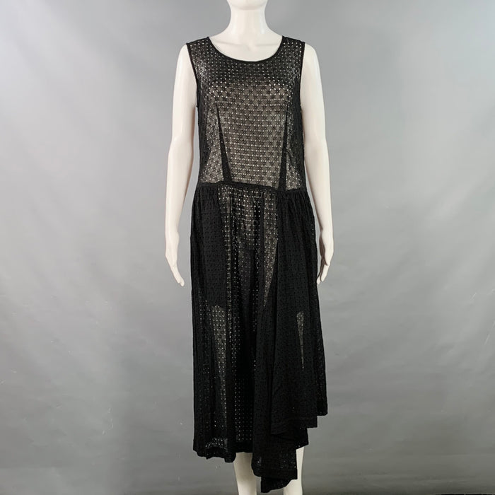 COMME des GARCONS 2012 Size S Black Cupro Eyelet Asymmetrical Wide Leg Jumpsuit