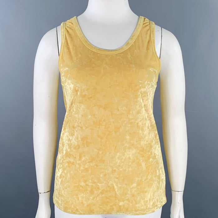 DRIES VAN NOTEN Size L Yellow Velour Scoop Neck Casual Top