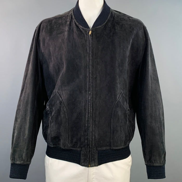 BALLY Size 42 Black Suede Leather Reversible Bomber Jacket