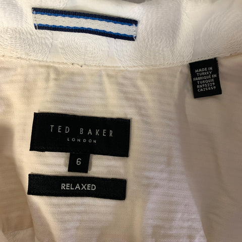 TED BAKER Size XXL White Circles Cotton Button Up Short Sleeve Shirt