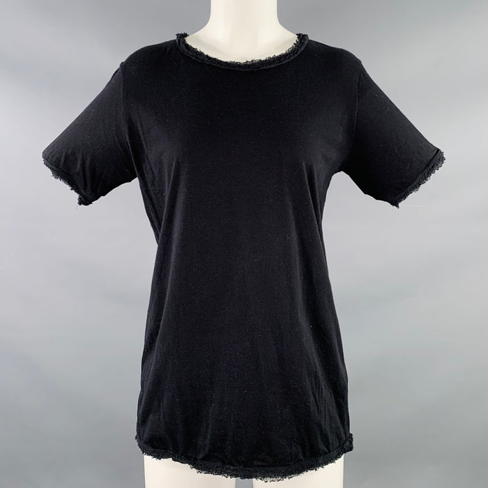 LANVIN Size M Black Cotton Silk Raw Edge T-Shirt