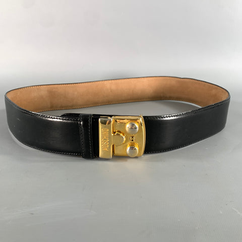 MOSCHINO Waist Size 44 Black Leather Belt