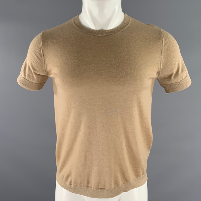 RALPH LAUREN Size L Camel Knit Cashmere Ribbed T-shirt