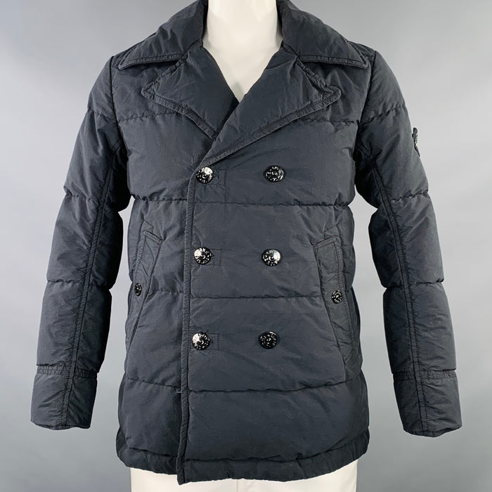 STONE ISLAND Size L Black Cotton Blend Double Breasted Coat