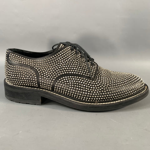 SAINT LAURENT Size 9.5 Black Silver Studded Leather Lace Up Shoes