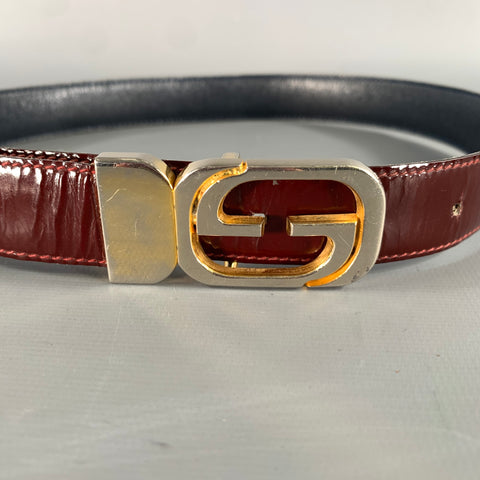 GUCCI Navy Burgundy Leather Belt
