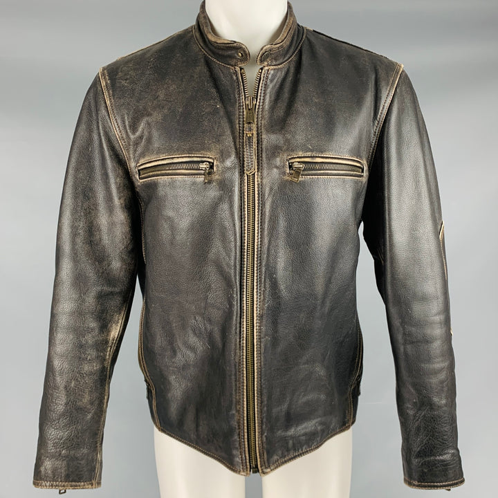 ANDREW MARC Size M Brown Distressed Leather Zip Up Jacket