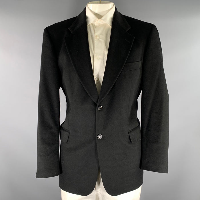 BALLY Chest Size 42 Black Textured Cashmere Notch Lapel Sport Coat