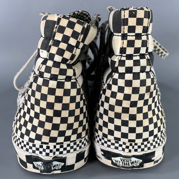 VANS Size 8.5 All Over Checkerboard Black White Checkered Canvas High Top Sneakers