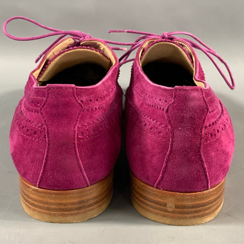 MANOLO BLAHNIK Size 8.5 Purple Perforated Suede Wingtip Lace Up Shoes