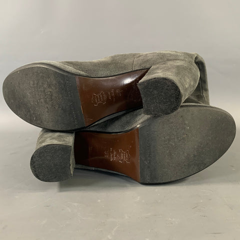 MICHELE NEGRI Size 8 Grey Black Leather Suede Contrast Stitch Boots