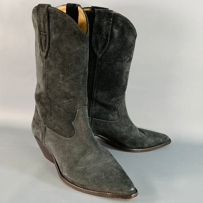 ISABEL MARANT Size 11 Grey Charcoal Suede Stacked Heel Western Boots