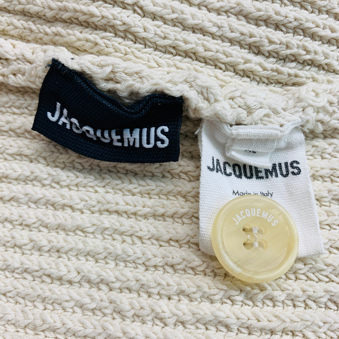 JACQUEMUS Size XL Cream Yellow Ribbed Cotton Blend Oversized Cardigan