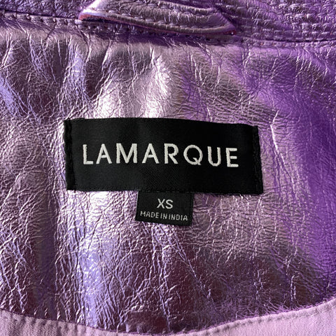 LAMARQUE Size XS Lavender Leather Metallic Biker Jacket
