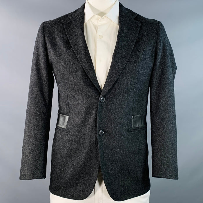 HERMES Size 42 Grey Heather Wool Lamb Leather Notch Lapel Sport Coat