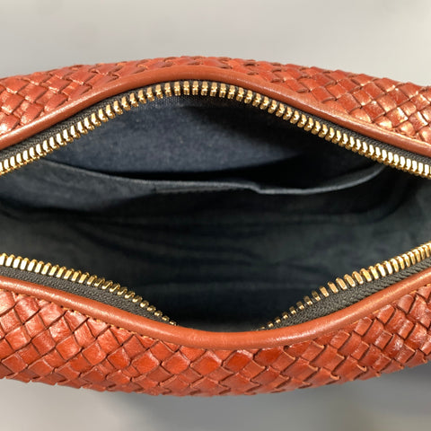 CLARE V. Brown Cognac Woven Leather Cross Body Bag