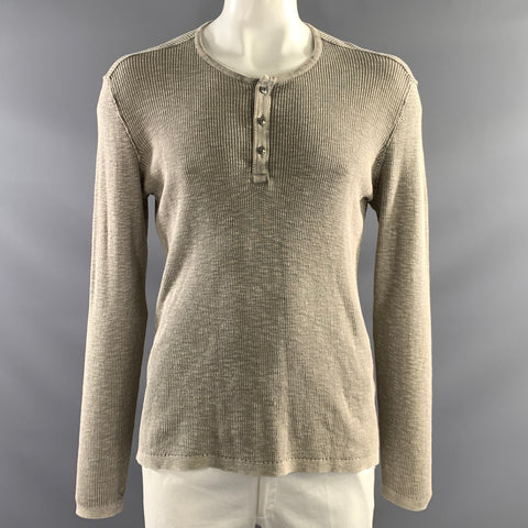 JOHN VARVATOS Size L Grey Ribbed Cotton Textured Pullover