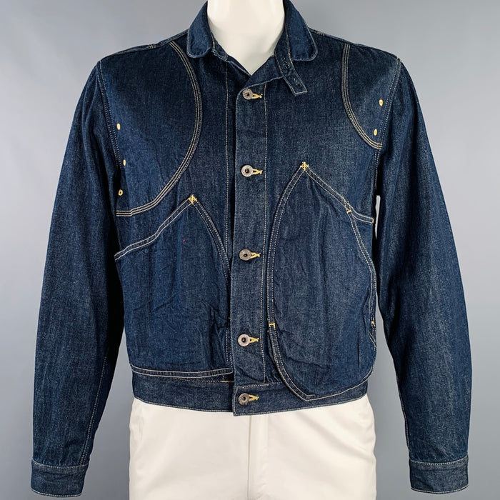 KAPITAL Size L Indigo Contrast Stitch Denim Patch Pockets Jacket
